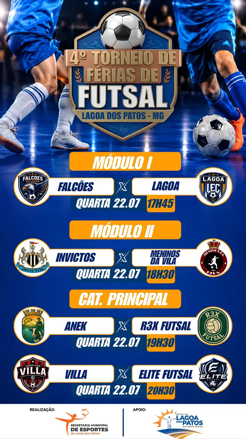 4º Torneio de Férias de Futsal em Lagoa dos Patos: Confira os Jogos de Quarta-Feira (22/07)