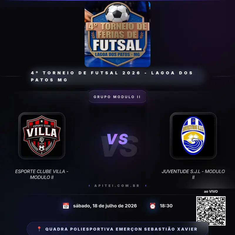 4º Torneio de Futsal em Lagoa dos Patos - MG: Esporte Clube Villa e Juventude S.J.L medem forças pelo Módulo II neste sábado